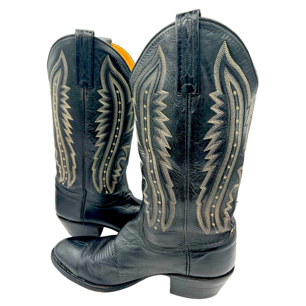Lucchese 2000 men's western boots Black Italian kangaroo leather round toe SZ9.5
